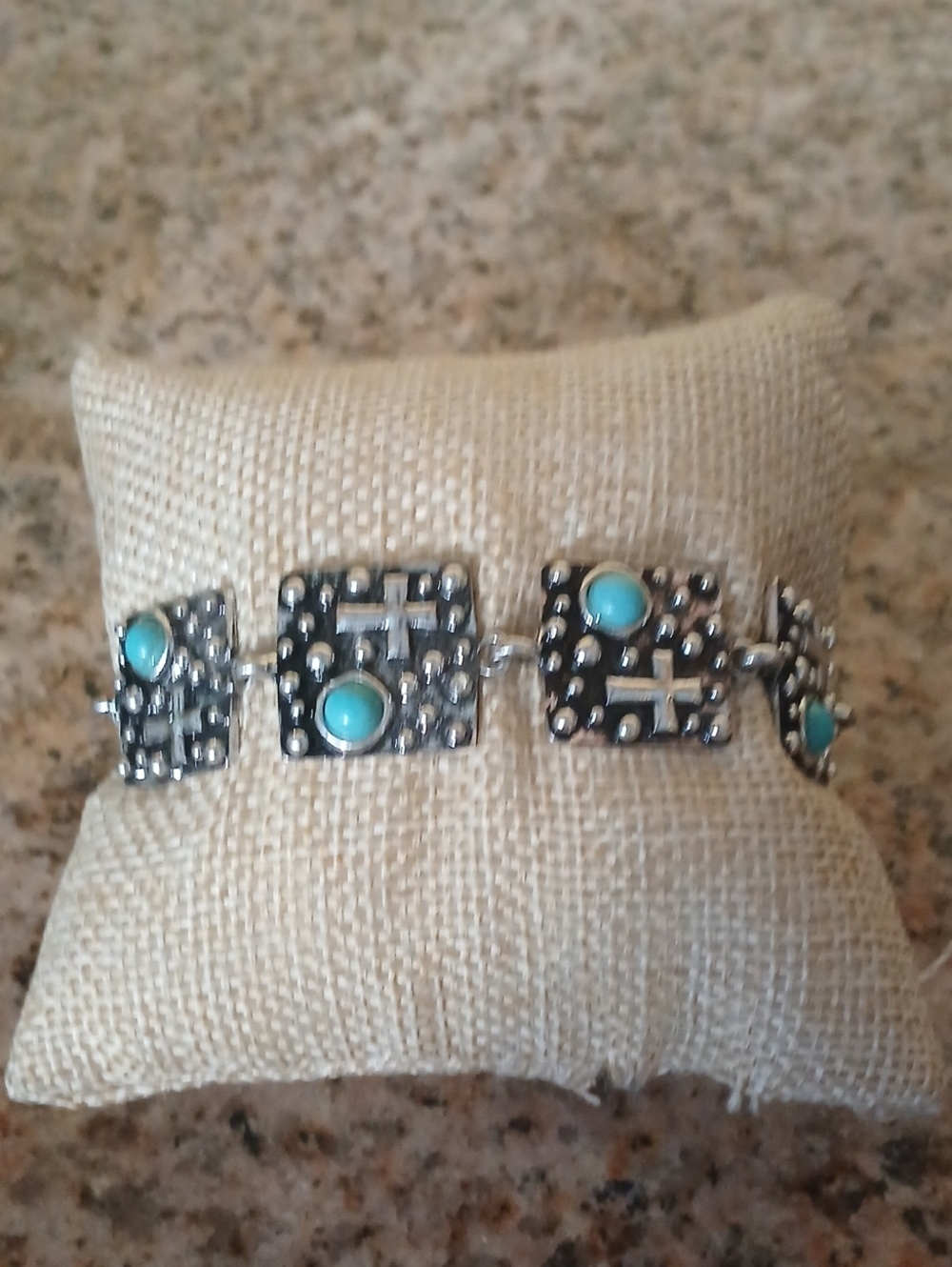 Turquoise Accent Silver-Tone Link Bracelet - Women Jewelry